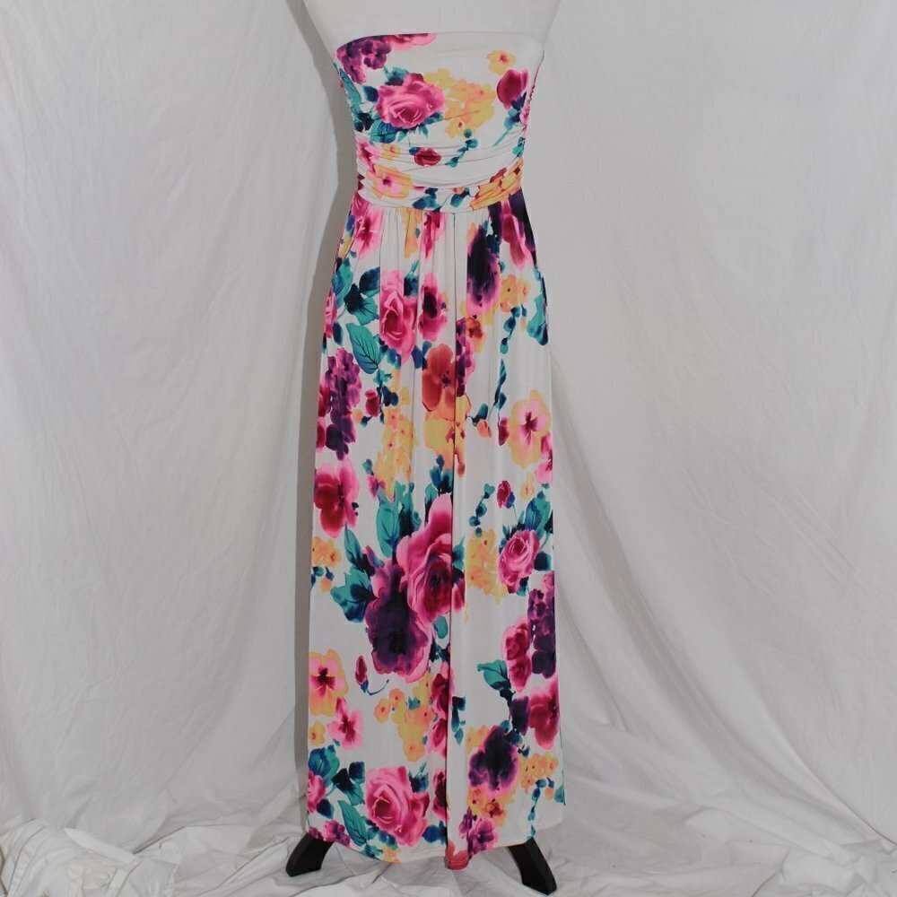 Maxi Dress With Pockets Sleeveless Floral Small White EUC - Picture 2 of 7